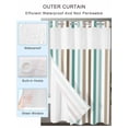 thumbnail image 2 of No Hook Cloth Fabric Shower Curtain with Snap in Liner, Brown Stripe Waterproof Shower Curtains Set with See Through Top Window, Ombre Geometric Teal Green Vertical Striped Bath Curtains 60"x72", 2 of 6