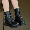 thumbnail image 5 of Kids Mid Calf Combat Boots Lace Up Side Zipper Waterproof Boots Slip-Resistant & Durable Stylish Shoes for Toddler/Little Kid/Big Kid Black 37, 5 of 9