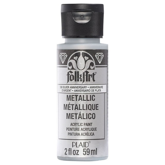 Folkart Metallic Acrylic Paint Silver Anniversary, 2 fl oz