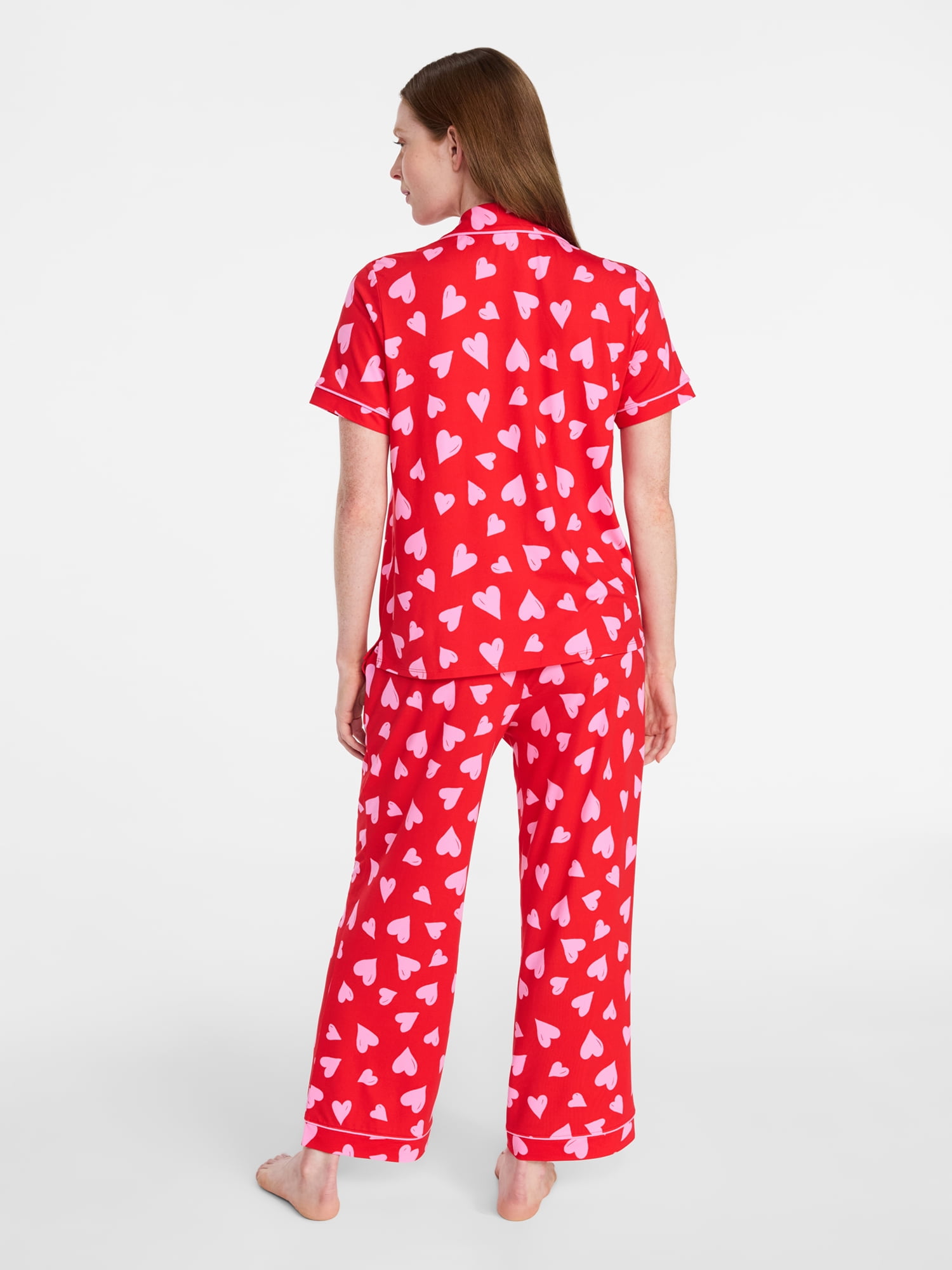 Joyspun Women's Dreamy Soft Collection Notch Collar Top and Capri Pants Valentine's Day Pajama Set, 2-Piece, Sizes XS-3X