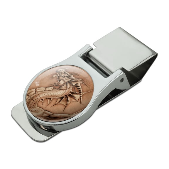 Dragon Parchment Fantasy Satin Chrome Plated Metal Money Clip