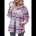thumbnail image 1 of Camisa Clásica A Cuadros de Larga con Capucha para Mujer, Chaqueta Informal con Botones, Cárdigan de Lana y Bolsillos Laterales. Rosa S, 1 of 10