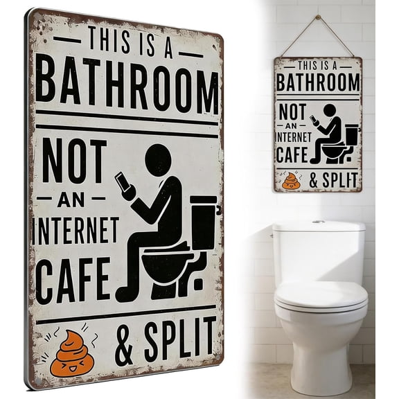 Funny Bathroom Not an Internet Cafe Metal Tin Sign, 8 x 12 Inch Vintage Wall Decor, 1 Pack