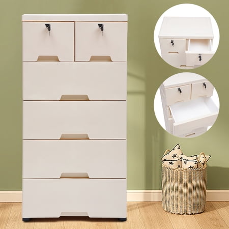 6 Drawers Dresser Tall Chest of Drawer Wood Storage Organizer Closet for Bedroom