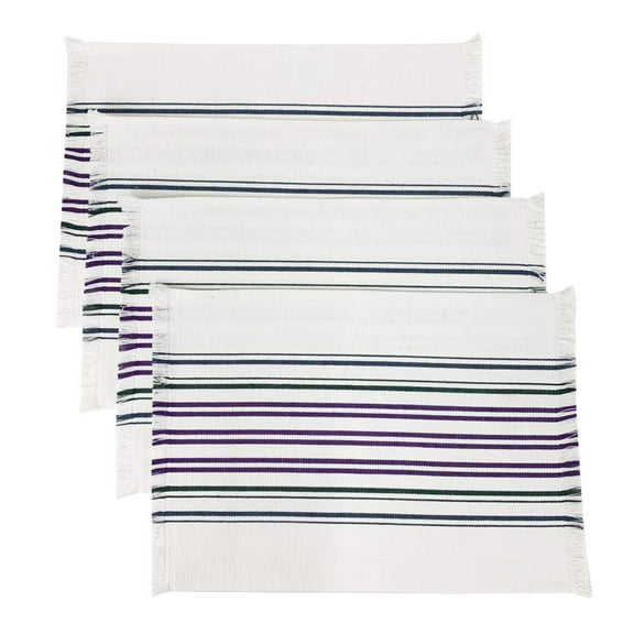 Fennco Styles Netural Stripes Fringe Canvas Cotton Table Linen Collection