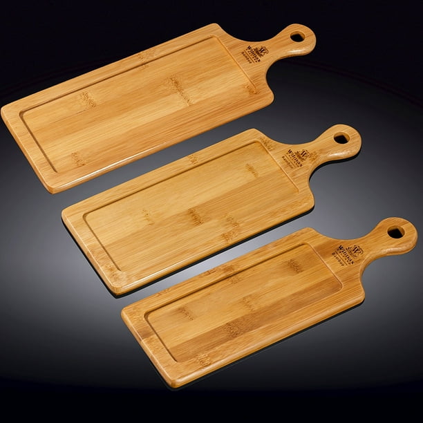 Wilmax Food Serving Large Bamboo Trays Set, Wooden Steak Barbecue