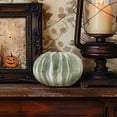 thumbnail image 4 of Large Artificial Pumpkins, Realistic Pumpkin for Fall Decor, Natural Striped Vine Pumpkin Ornament, Halloween Thanksgiving Table Display, Harvest Holiday Decorative Statue, 6.69×5.51 in,Green, 4 of 6