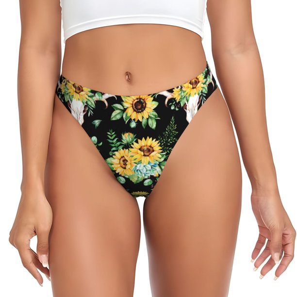 Fotbe Sunflower Skull Boho Tanga Sin Costuras para Mujer con Estampado – Panties Invisibles, Transpirables y Cómodos para Uso Diario-3X-Large