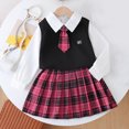thumbnail image 4 of MKOSPLRT School Uniform Outfits for Girl Two Piece Sets 4-8Y Long Sleeve Knit Sweater Tops Palid Pleated Mini Skirts for Litttle Girl, 4 of 9