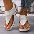 thumbnail image 2 of Flip Flops for Women Hollow out Bohemian Flower Wedge Sandals Comfy Arch Support Orthopedic Shoes Elastic Ankle Strap Fashionable Beach Shoes White Size 6.5, 2 of 5