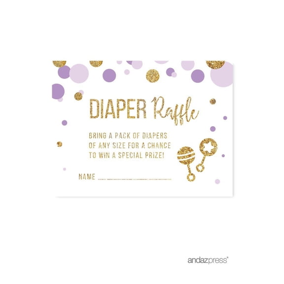 Koyal Wholesale Lavender Purple Gold Glitter Girl Baby Shower Party Collection, Diaper Raffle Game Cards, 30-Pack