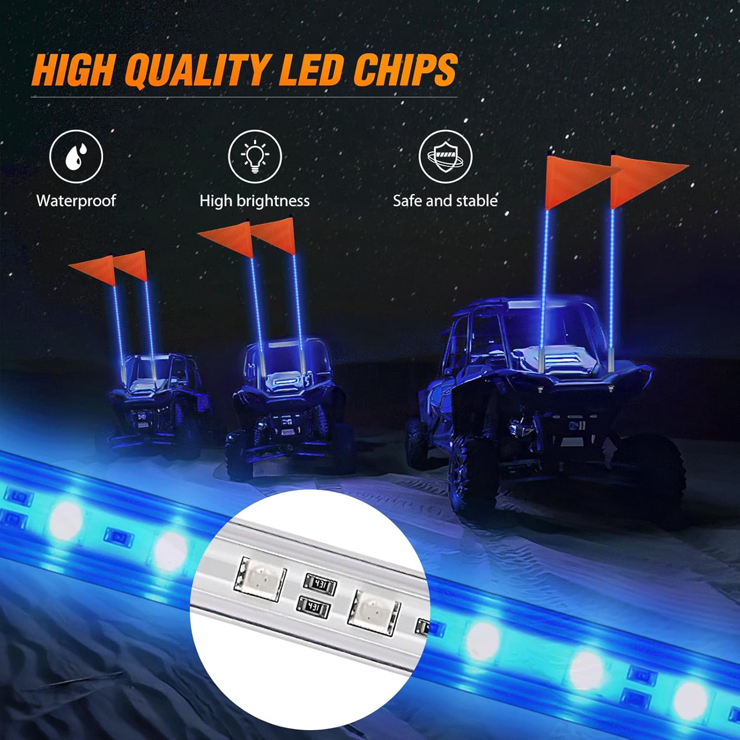 Nilight 1PCS 3FT LED Whip Light with Aluminum Base Blue Color Safety Warning Pole Lighted Antenna Whips for RZR Polaris Dune Buggy Off-Road Truck UTV ATV