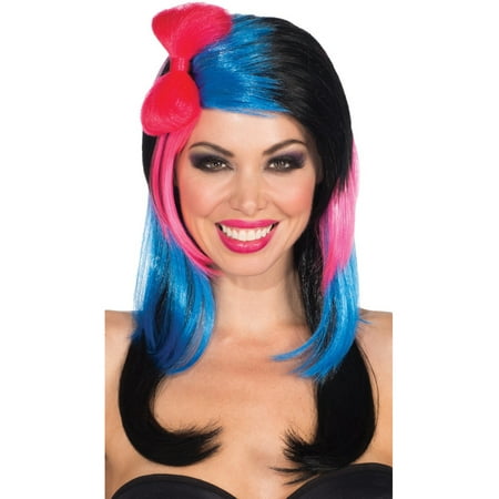 Womens  Vivid Striped Black Pink Blue Baby Girl Bow Costume Punk Wig