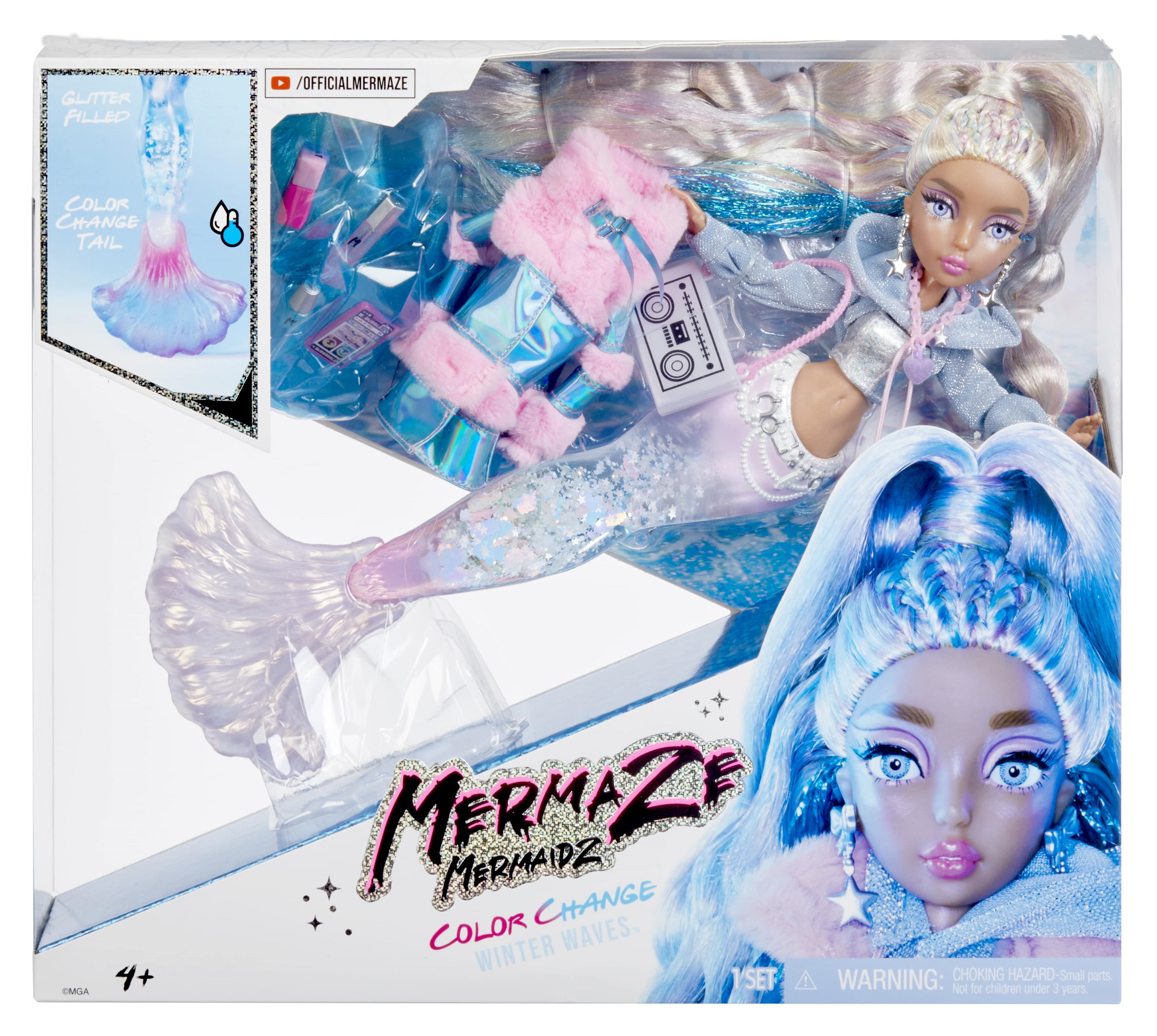 Mermaze Mermaidz™ Winter Waves Kishiko™ Mermaid Fashion Doll with Color Change Fin, Glitter-Filled Tail and Accessories