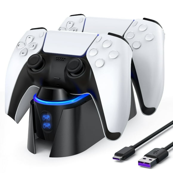 PS5 Controller Cargador, Estación de Carga Dual para Playstation 5 Dualsense, Estación de Carga PS5 con Indicador LED/cable de Carga Rápida (Negro)