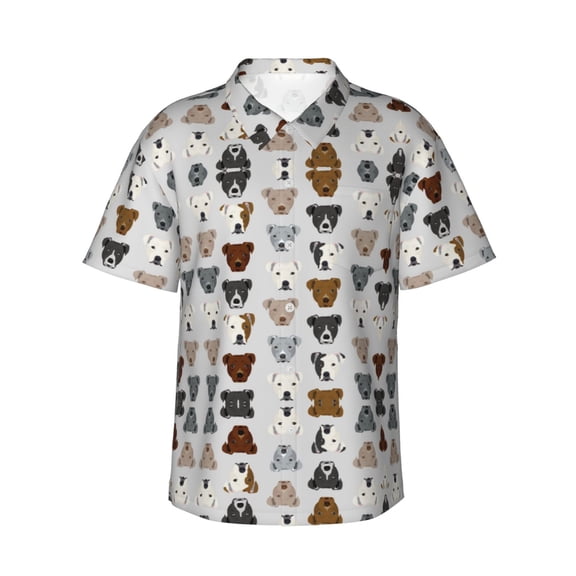Pitbull Heads Hawaiian Shirts For Men, Summer Short-Sleeve Relaxed-Fit Button-Down Shirts Small