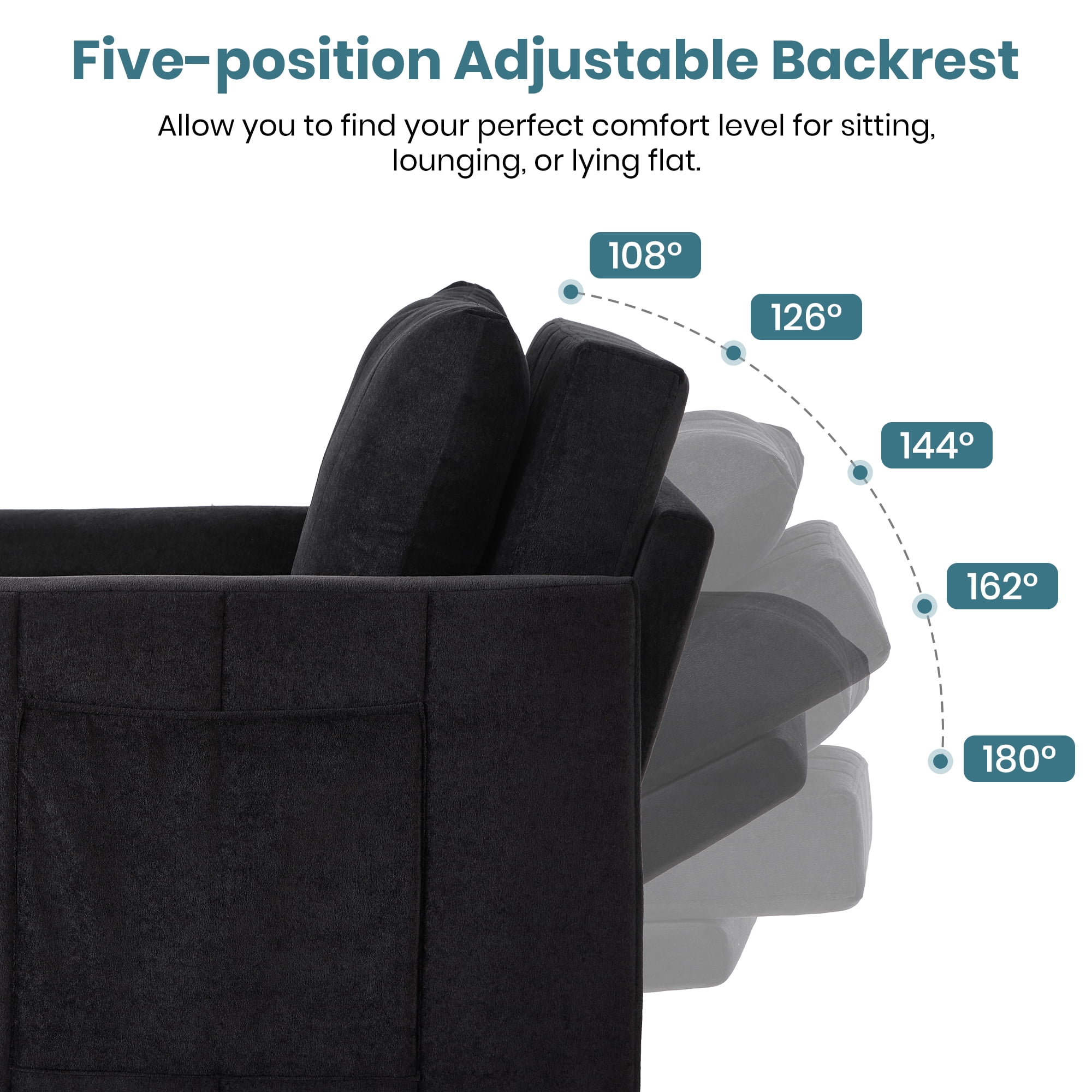 Convertible Sleeper Chair Bed, 31.5" Upholstered Pull Out Sofa Bed with 5-Position Adjustable Backrest, Fold Out Chair Bed for Living Room, Apartment, Black