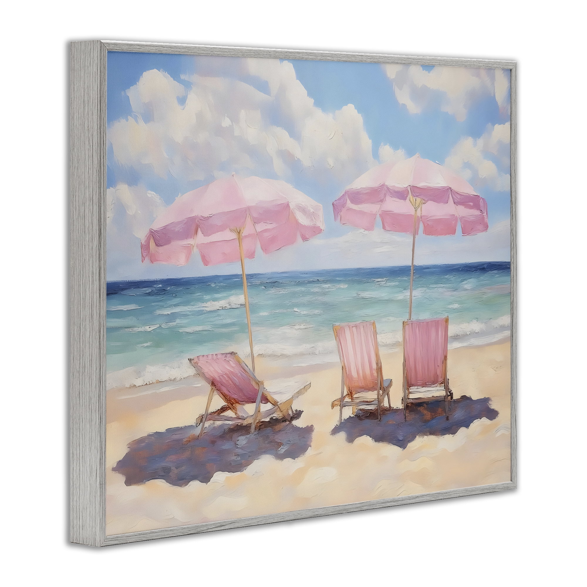 Stupell Industries Pink Summer Chairs by the Sea Gray Framed Giclee Art, design by LSR Design Studio