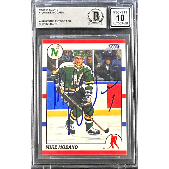 Mike Modano Signed 1990-91 Score Card #120 Beckett 16616799 Auto 10