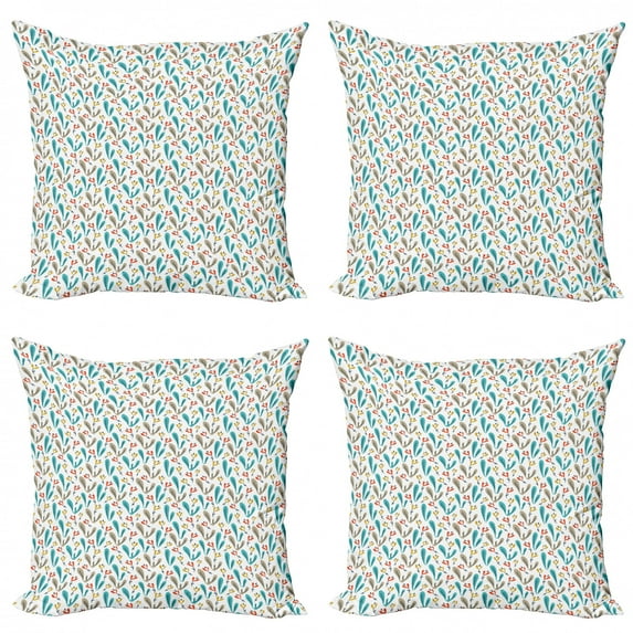 Botanical Throw Pillow Cushion Case Pack of 4, Abstract Colorful Wildwood Plant Leaves and Simplistic Flowers Repetition, Modern Accent Double-Sided Print, 4 Sizes, Multicolor, by Ambesonne