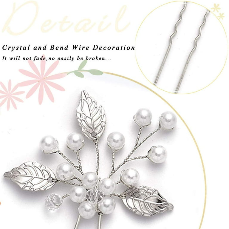 Billbianc Pearl Bride Wedding Hair Pins, Leaf Bridal Head  display picture 2