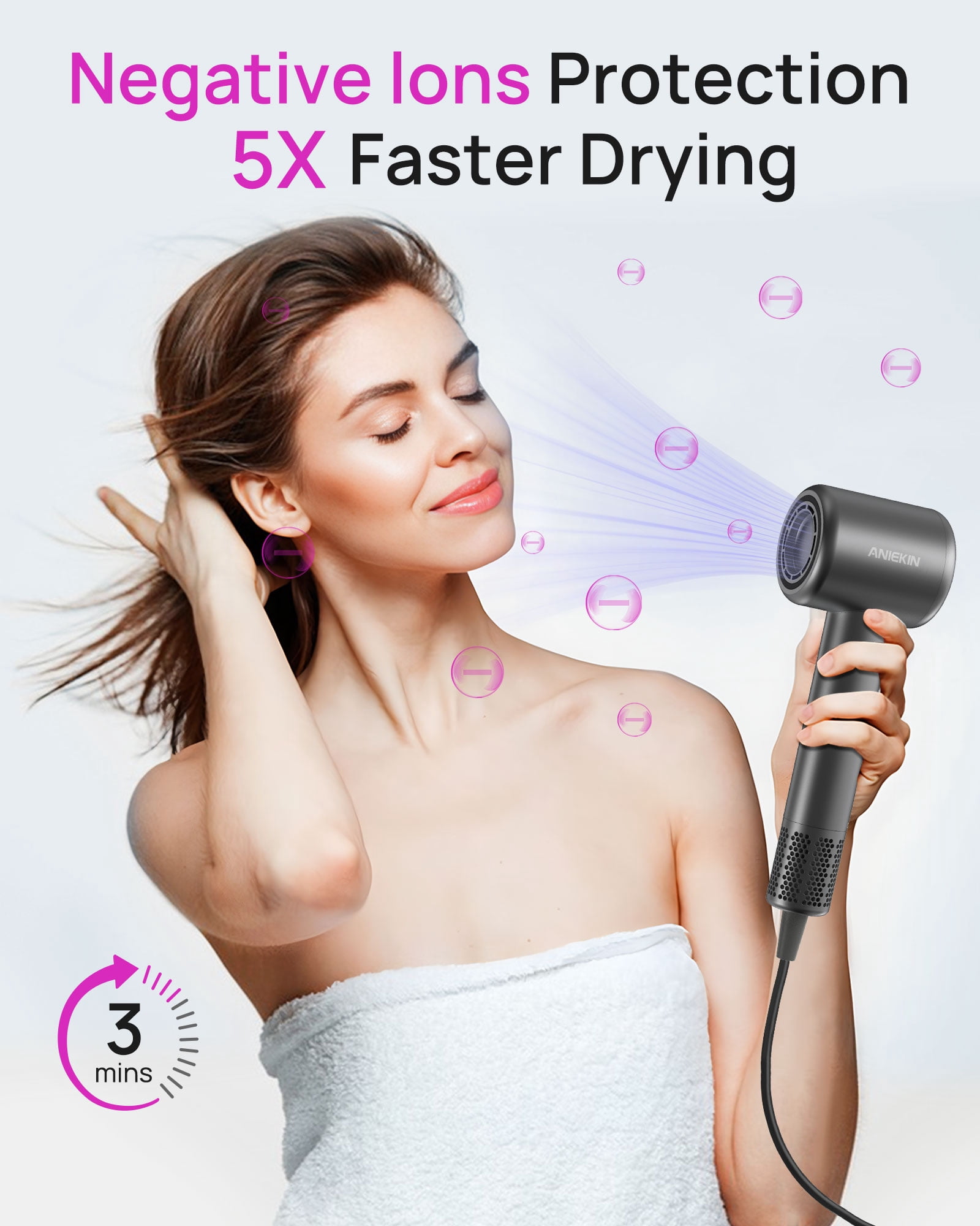 Hair Dryer, High-Speed Ionic Low Noise Blow Dryer with Brushless Motor for Fast Drying, Thermo-Control Quiet Compact Hair Blow Dryer with Magnetic Diffuser for Curly Hair for Home Travel Salon