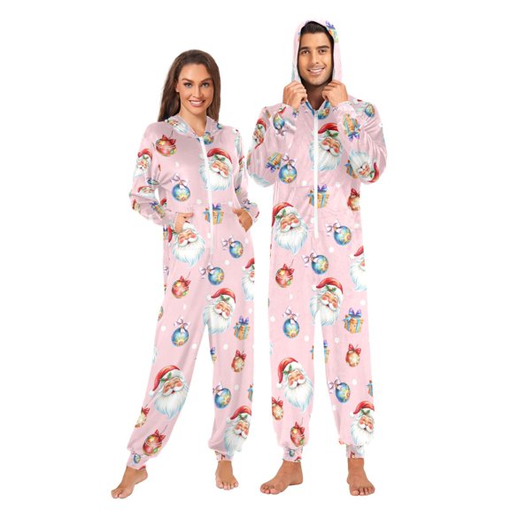 Adult Christmas Onesie Gift Box Christmas Pattern Zipper One-Piece Pajamas Unisex with Pockets