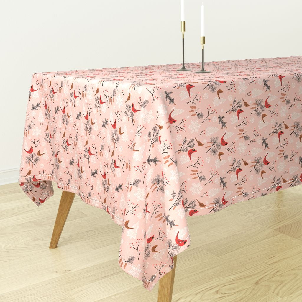 Tablecloth Blush Pink Cardinal Mod Scandi Woodlan Bird Tablecloth Blush Pink Cardinal Mod Scandi Woodlan Bird Cotton Sateen Com