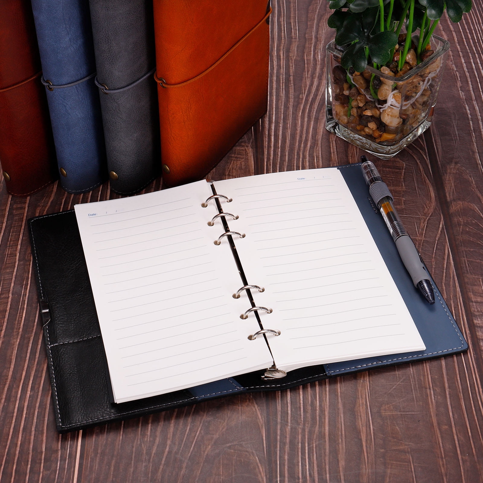 Unique Bargains PU Leather Binder Journal, Refillable Personal Planner Organizer Blue