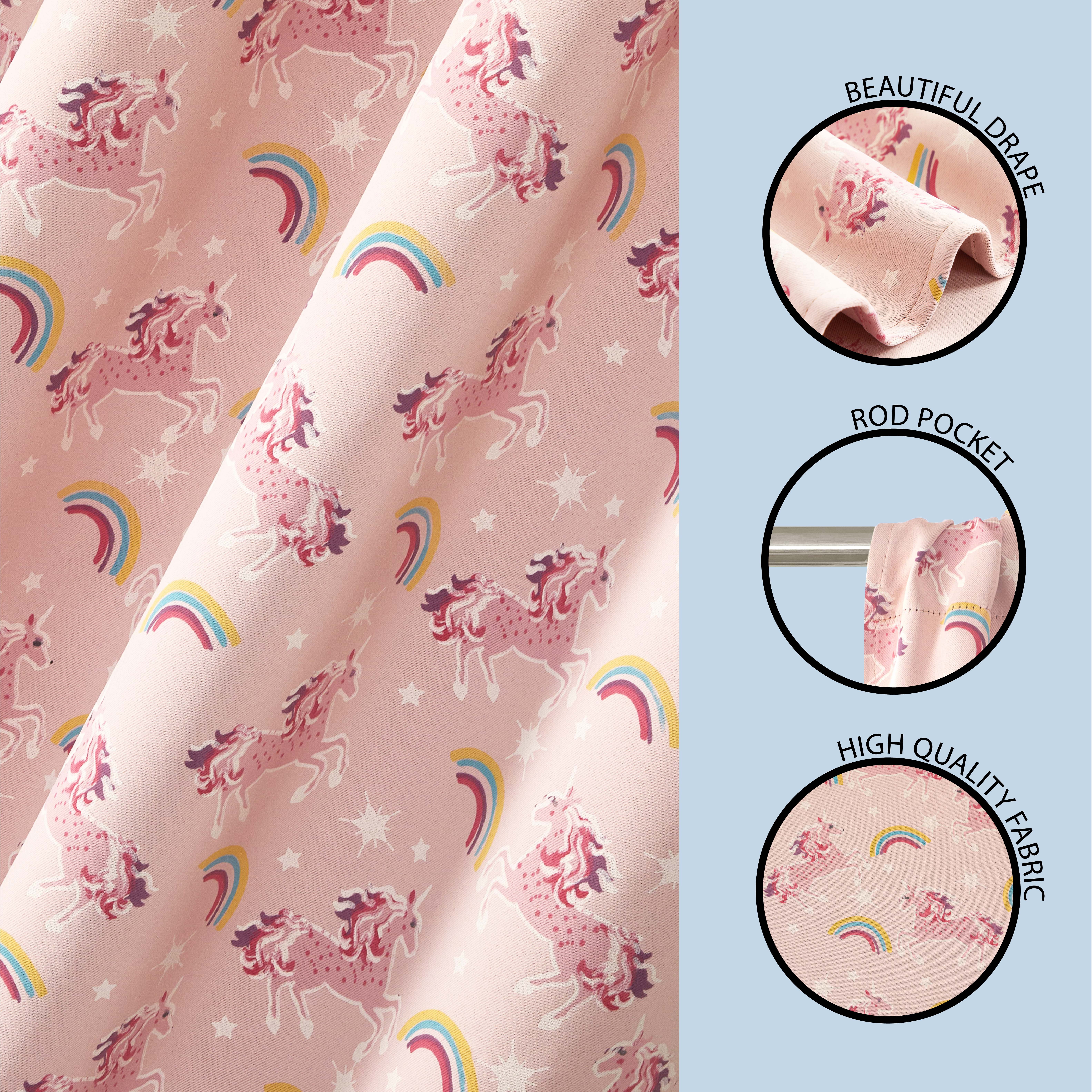 Your Zone Blackout Curtain Panel with Glow in the Dark Print, 1 Panel, Pink Unicorn, 37" W x 54" L