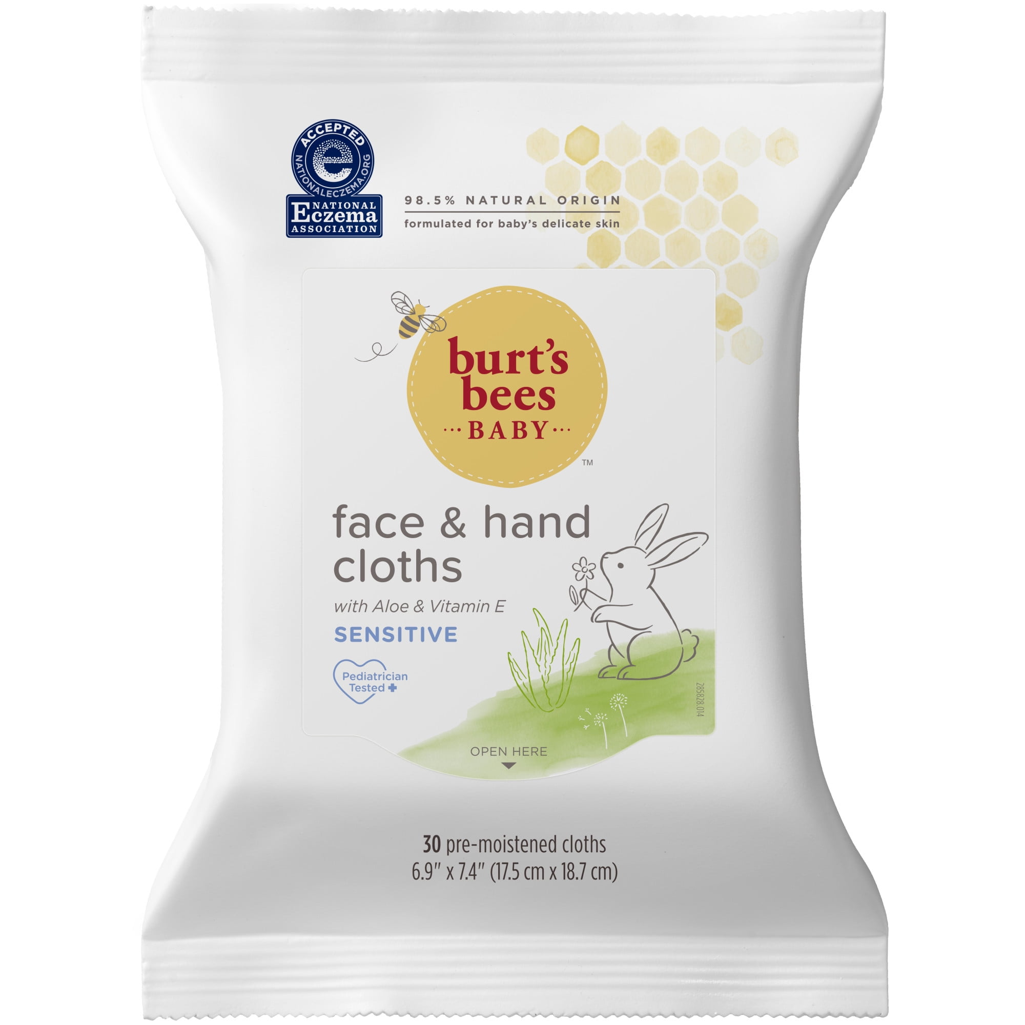 Burt's Bees Baby Face & Hand Cloths, Unscented Cleansing Wipes for Sensitive Skin - 30 Wipes
