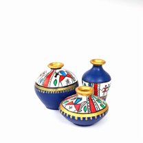 Handcrafted Blue Terracotta Pots for Home Decor - Set of 3 - Madhubani Hand Painting