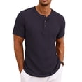 thumbnail image 2 of TEAJOPSUU Men's Henley T-Shirt Slim Fit Casual Elasticity Short Sleeve with Buttoned Neck for Gym & Workout Navy, 2 of 8