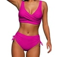thumbnail image 2 of Womens Swimsuits Lace Up Hollow Out Solid Color Sexy High Waist Bikinis Set Swimsuit, 2 of 6