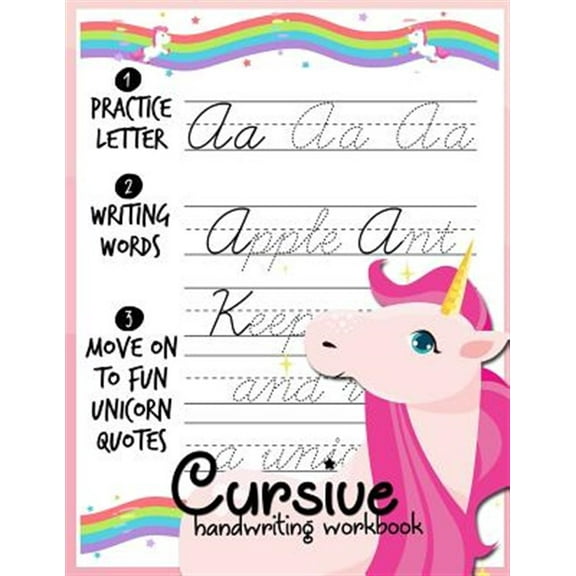 Cursive handwriting workbook: Unicorn Cursive Writing Practice Book Homework For Girl Kids Beginners (Paperback) by Shacha Fourman