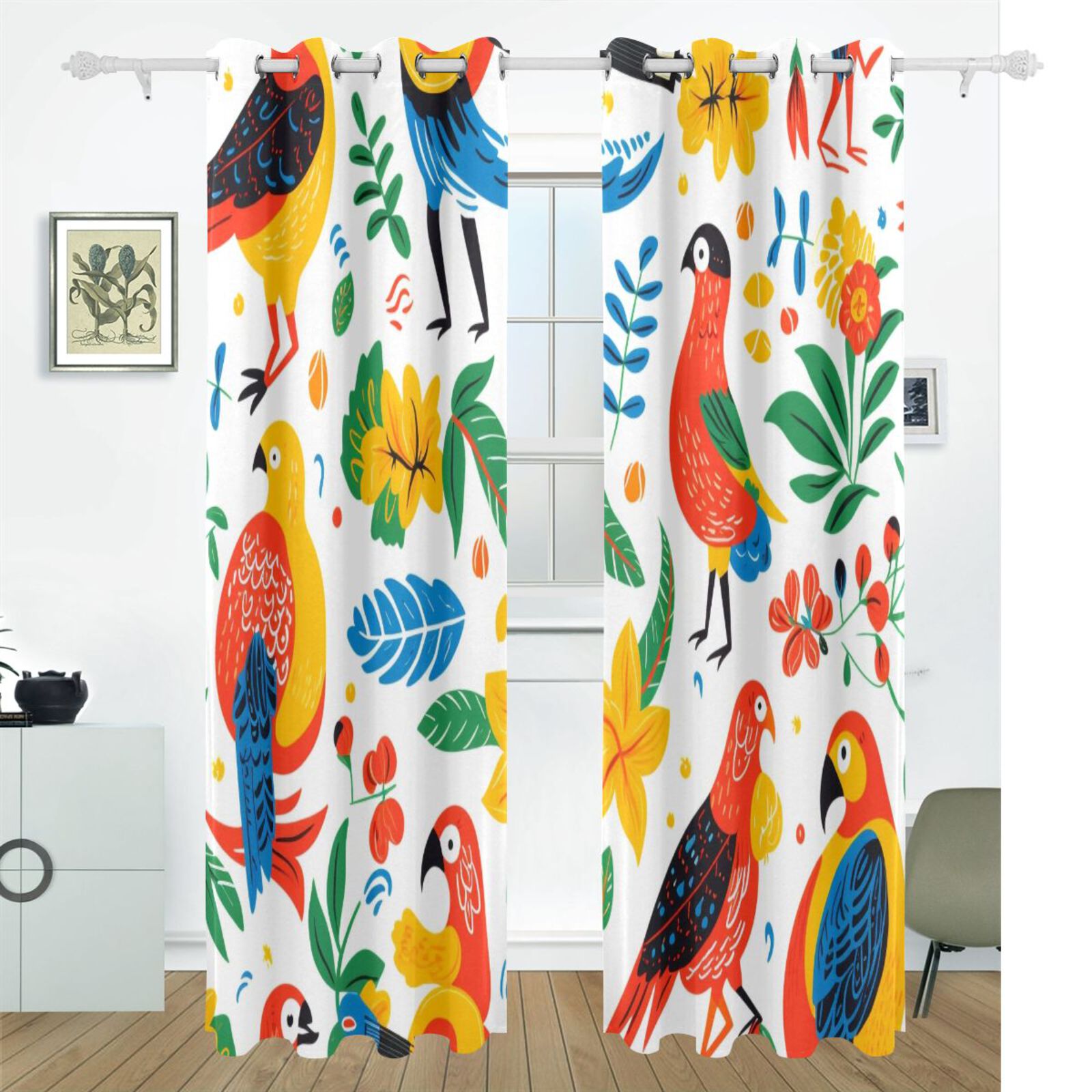 Birds with Flowers Leaves Black Out Curtains 72 Inch Length Curtains for Sliding Glass Doors Bedroom Living Room 2 Pack