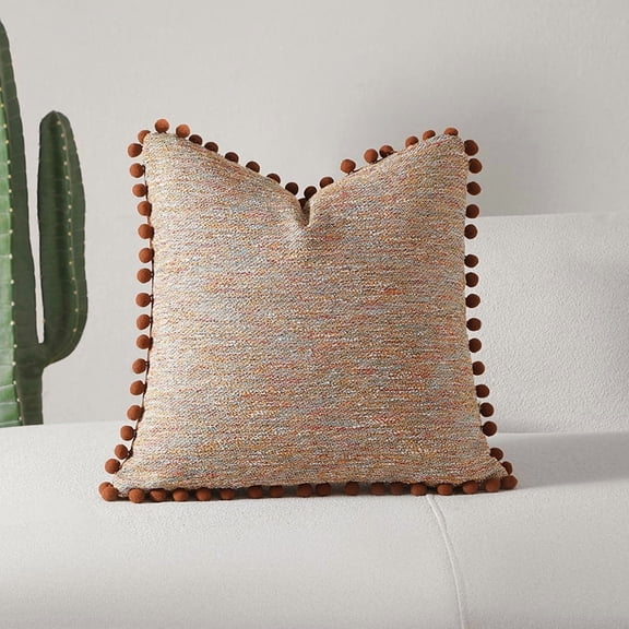 18x18 Throw Pillow Covers Farmhouse Decorative Square Couch Pillow Covers for Sofa Bedroom Living Room, Brown