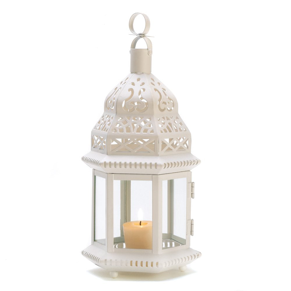 Lantern Candle Holder White, Outdoor Candle Lanterns White - Moroccan ...
