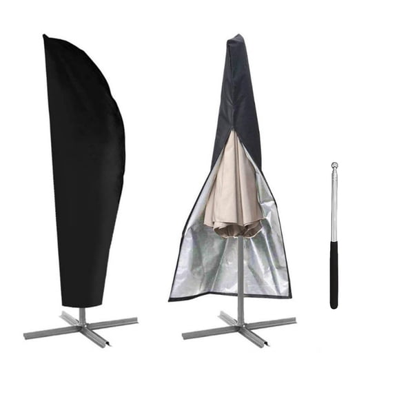 GoXteam Patio Umbrella Cover with Rod for 9 to 12 Ft Umbrellas with Drawstring and Buckle, 210D Protective Waterproof Cover, Black