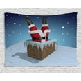 thumbnail image 1 of Santa Tapestry, Father Christmas Stuck in the Chimney on Snow Covered Rooftop and Starry Night Sky, Wall Hanging for Bedroom Living Room Dorm Decor, 60W X 40L Inches, Multicolor, by Ambesonne, 1 of 2