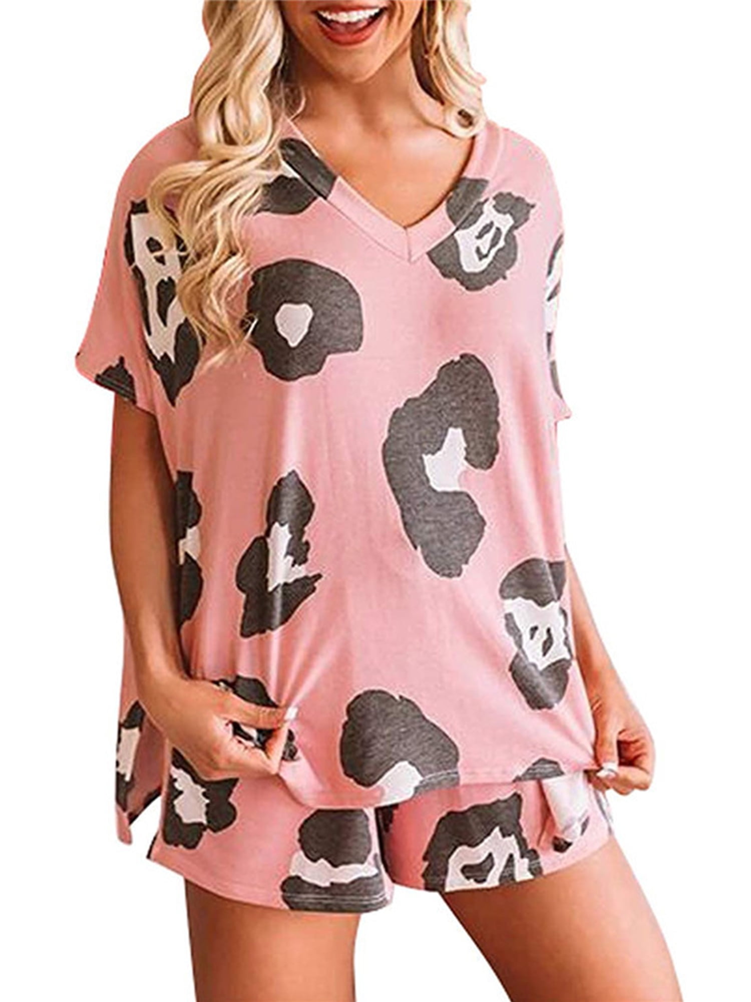 Women Two Piece Summer Tracksuits Cute Panda Printed Shirt Top and Shorts Set