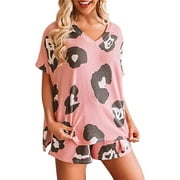 Femmes pyjamas ensemble hauts et shorts courts pyjamas ensembles vêtements de nuit vêtements de nuit femmes été vacances dame léopard imprimé pyjama ensemble grande taille