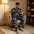 thumbnail image 4 of CCRFTGI Mens Pajamas Set Lightweight Camo Sleepwear Short Sleeve Crew Neck Top and Pants Soft Loungewear Pjs Sets Dark Gray L, 4 of 6
