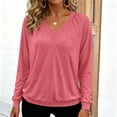 thumbnail image 3 of Otntypg Womens V Neck Long Sleeve Shirts Lightweight Banded Bottom Tops Fall Dressy Casual Loose Fit Cozy Tunic Blouses, 3 of 10