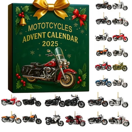 Motorcycle Advent Calendar 2025 - 24 Days Christmas Countdown Gift, Fun Gift for Motorcycle Lovers & Riders, Holiday Decor (Green)