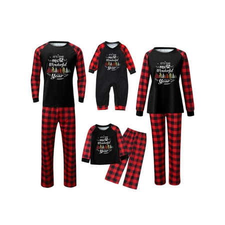 

Family Matching Pajamas Outfits Christmas PJ s Sleepwear Letter Christmas Tree Printed Tops with Plaid Bottom Holiday Christmas Pajamas for Family