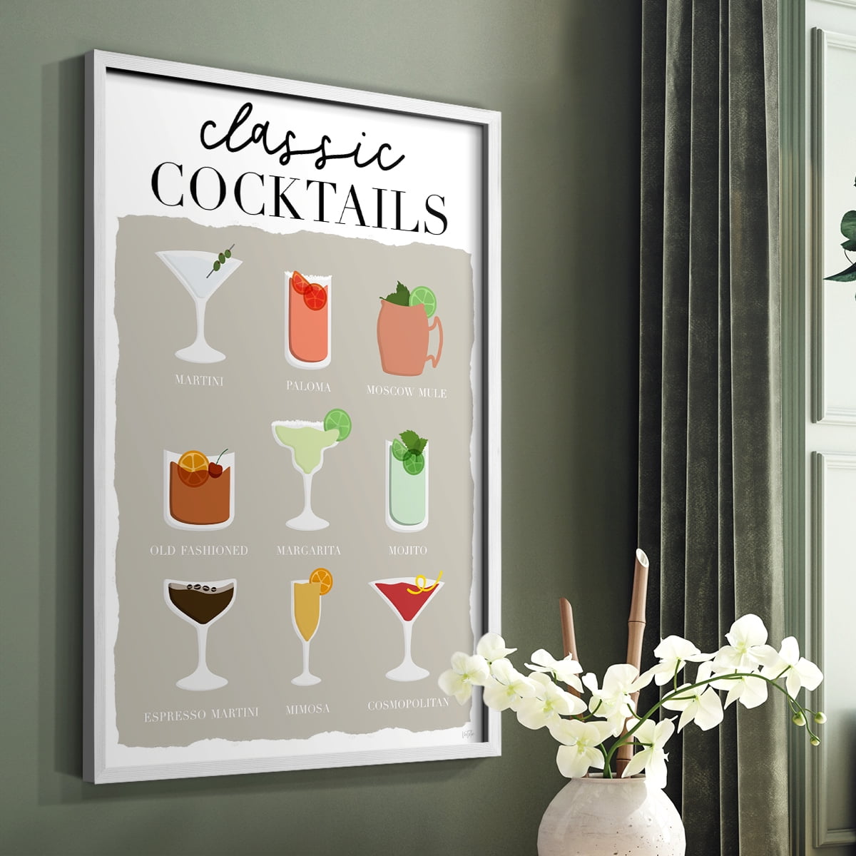 Classic Cocktails in Paper Solid Wood 8 x 10 Framed Print