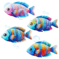 STONCEL Metal Fish Art Wall Decor, Set of 4 Metal Sea Fish Wall Art Decor for Outdoor Bathroom Swimming Pool