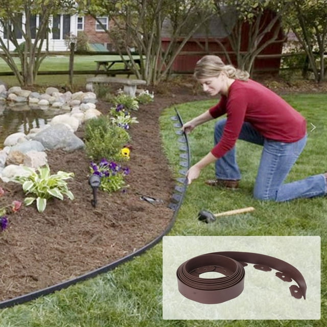 Landscape Edging Kit, No Dig Landscape Edging Include 30 Spikes Plastic Landscape Edging Straight Top Garden Border Lawn Edging Roll Kit For Garden Lawn Yard Pathway
