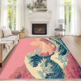 Blue Wavy Pattern Rug Japanese Wave Ukiyo-E Area Rugs, Blue Asian Oriental Wave Pattern ...